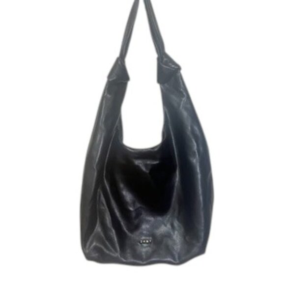DKNY BLACK HOBO BAG LARGE SHOULDER PURSE FAUX LEATHER SLOUCHY HANDBAG Y2K STYLE - Picture 1 of 16